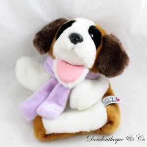 Doudou marionnette chien LOVY PELUCHES écharpe violette
