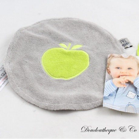 Flat cuddly toy apple PRÉMAMAN round grey green