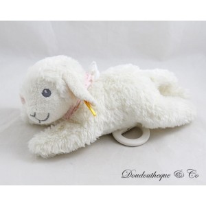 Peluche musicale agneau STEIFF blanc bandana rose mouton 26 cm