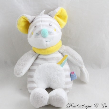 Maus Plüsch SUGAR D'ORGE Schnullerclip grau weiß gelb 20 cm Maus Plüsch SUGAR D'ORGE Schnullerclip grau weiß gelb 20 cm