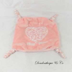 Doudou plat SANS MARQUE liberty “ Petit coeur ” Rose à fleur 20 cm