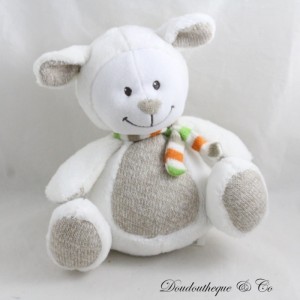 Peluche mouton NICOTOY blanc beige laine écharpe multicolore 21 cm