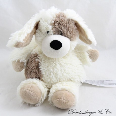 Plush hot water bottle dog WARMIES microwave white brown 24 cm