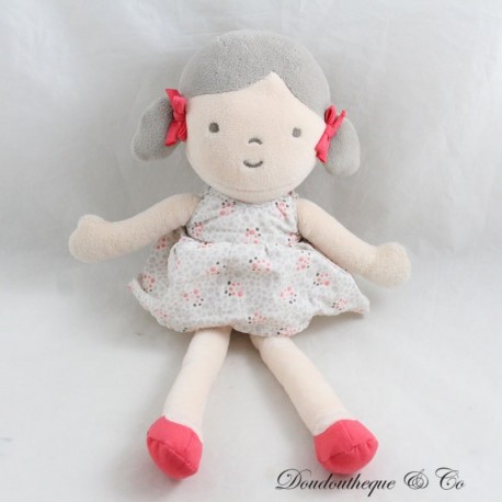 Muñeca doudou OBAIBI niña vestido peso coletas lazos zapatos 30 cm