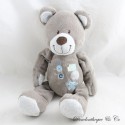 Grey NICOTOY bear plush with blue embroidery on the belly 27 cm