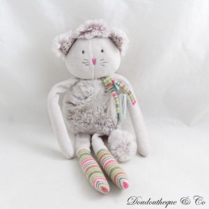 Katze Kuscheltier MOULIN ROTY Les Pachats grau rosa glöckchen 24 cm