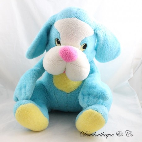 Vintage Plush Dog TEDDY Bear Sitting Blue Green Pink 36 cm