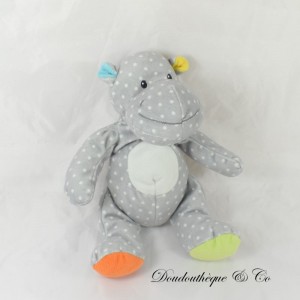 Peluche hippopotame NICOTOY gris à pois blanc 28 cm