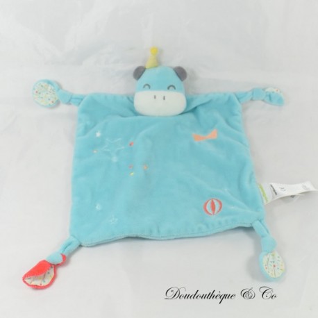 Hippopotamus Flat Cuddly Toy, VERTBAUDET, Blue Circus, Star Bow Balloon, 30 cm