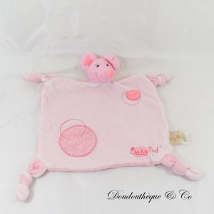 Flaches Kuscheltier mit Maus BABY NAT' rosa meliert mit runden Mustern 24 cm