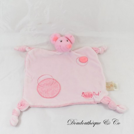 Flaches Kuscheltier mit Maus BABY NAT' rosa meliert mit runden Mustern 24 cm