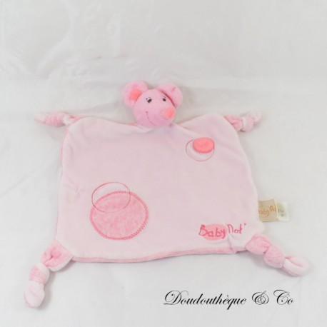 Flat cuddly toy with mouse BABY NAT' mottled pink with round patterns 24 cm