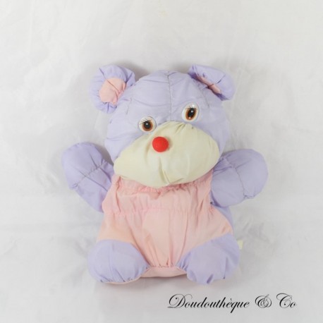 Vintage Plüschbär im Puffalump-Stil aus rosa-lila Fallschirm-Leinwand 32 cm Vintage Plüschbär im Puffalump-Stil aus rosa-lila Fallschirm-Leinwand 32 cm