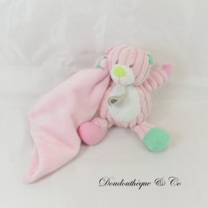 Teddybär Einstecktuch BABY NAT' Pink Weiß Rippenpuppe 17 cm