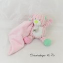Teddy Bear Handkerchief BABY NAT' Pink White Ribbed Puppet 17 cm