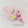 Teddy Bear Handkerchief BABY NAT' Pink White Ribbed Puppet 17 cm
