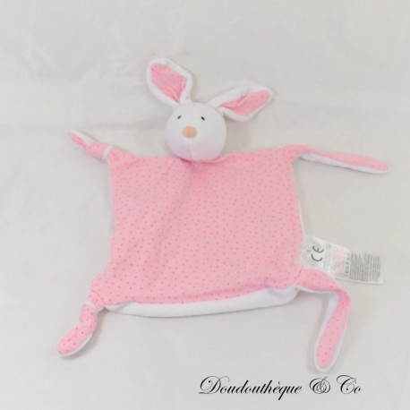 Doudou plat lapin Grain de blé rose à pois carré 4 noeuds 25 cm