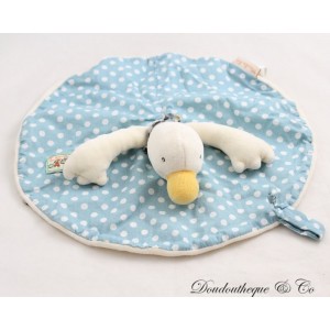 Doudou plat Jeanne la cane MOULIN ROTY La Grande Famille oie canard rond bleu pois 27 cm