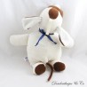Stuffed dog SUCRE D'ORGE brown beige blue bow vintage RARE 30 cm