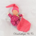 Doudou lutin COROLLE rose fleuri mouchoir mini rêve poupée 2015 13 cm