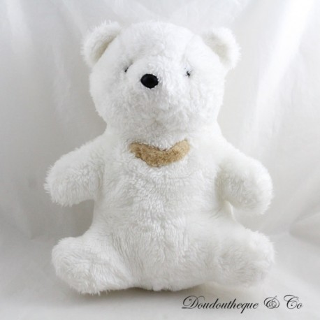 Plüschbär TEDDY weiß Herz beige vintage 30 cm