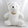 Plush bear TEDDY white heart beige vintage 30 cm
