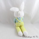 Vintage Bunny Plush Overalls Yellow Green Nose