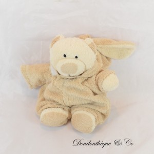 Doudou ours NICOTOY déguisé en lapin beige marron clair 19 cm