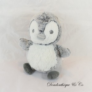 Peluche pingouin TEX BABY gris blanc chiné Carrefour 16 cm