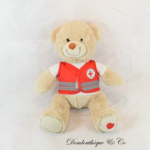 Peluche Orso Croce Rossa Francese Gilet Rosso Beige 33 cm