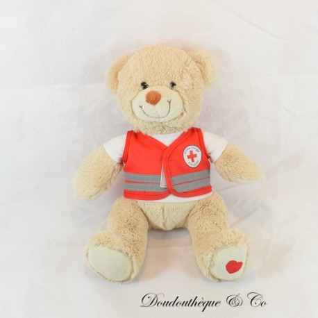 French Red Cross Bear Plush Beige Red Vest 33 cm