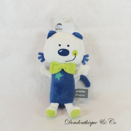 Plush cat ORCHESTRA blue and white star, cheek and green bow 23 cm NEW