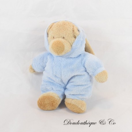 Peluche ours MAXITA marron déguisé en lapin bleu 23 cm
