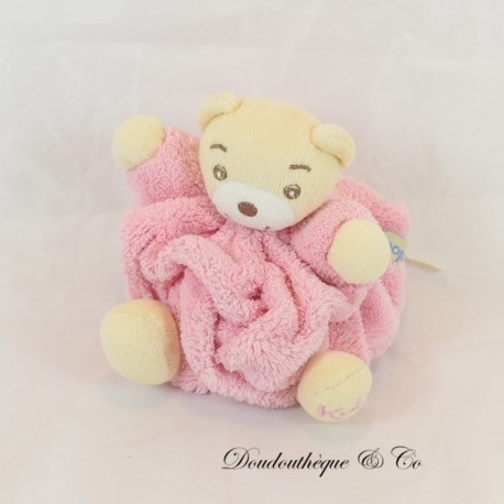 Mini doudou ours KALOO rose Plume attache tétine 11 cm