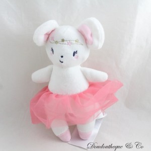 Peluche souris SERGENT MAJOR blanc tutu rose étoiles 20 cm