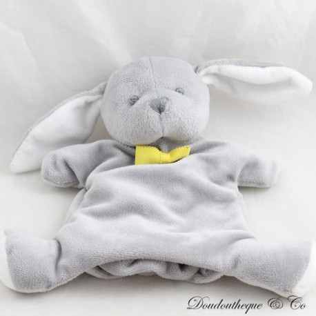 Kuscheltier Puppe Hase JACADI graue Schleife gelb zerknülltes Papier 20 cm Kuscheltier Puppe Hase JACADI graue Schleife gelb zerknülltes Papier 20 cm