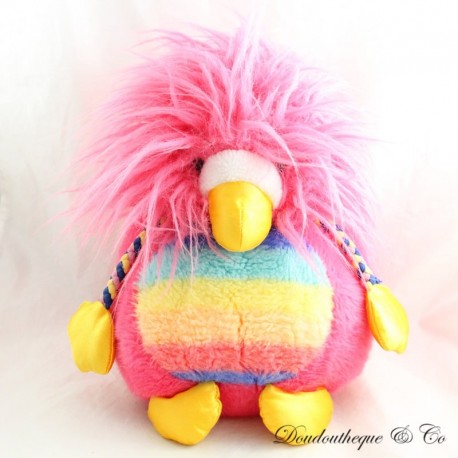 Vintage Plüsch Papagei AJENA Regenbogen Vogel Rosa 34 cm