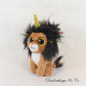 Peluche de león unicornio TY Beanie Boos Marrón y Negro Ojos Grandes 18 cm