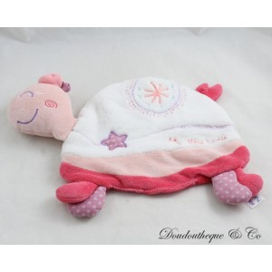 Turtle Flat Cuddly Toy, SAUTHON My Little Turtle, Pink, White, Stars, Bell, 30 cm