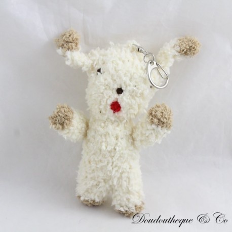 Vintage beigefarbener Schaf- oder Hundeplüsch-Schlüsselanhänger Vintage beigefarbener Schaf- oder Hundeplüsch-Schlüsselanhänger