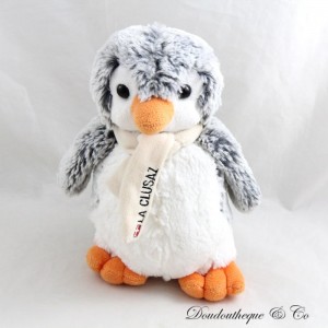 Peluche pinguino CREATIONS DANI sciarpa grigia bianca La Clusaz 18 cm
