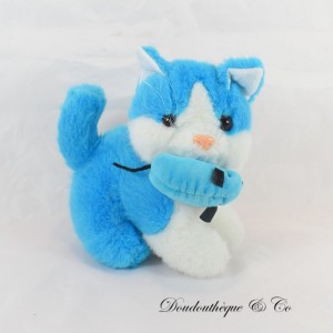 Gatto di peluche blu e bianco SANDY che tiene un topo 20 cm