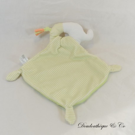 Doudou plat éléphant GÉMO oiseau rayures et pois verts 26 cm