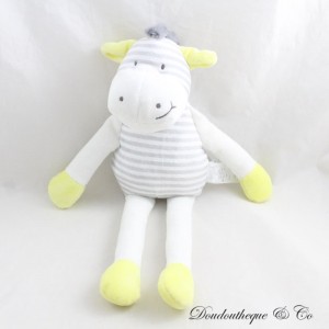 Peluche âne OBAIBI rayé gris blanc bout des pattes jaune 35 cm