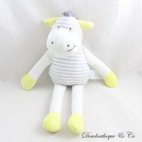 Asino di peluche OBAIBI rigato grigio bianco giallo punte delle zampe 35 cm