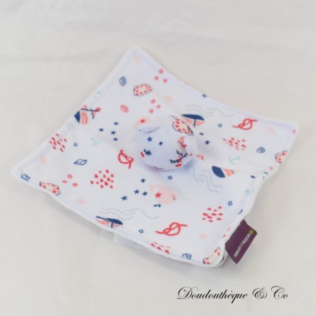 Doudou plat ours SERGENT MAJOR blanc bleu carré 19 cm Doudou plat ours SERGENT MAJOR blanc bleu carré 19 cm