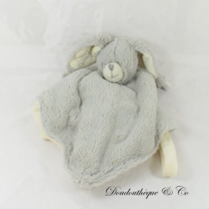 Flat cuddly toy rabbit THUSFONT fur grey beige Laboratoires CEORA 30 cm
