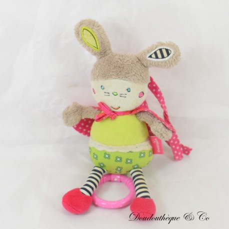 Plush Musical Bunny BABYSUN Green Cape Pink Flowers 20 cm