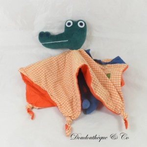 Crocodile Flat Cuddly Toy, GREEN CLOTHING, Orange Checks, 32 cm