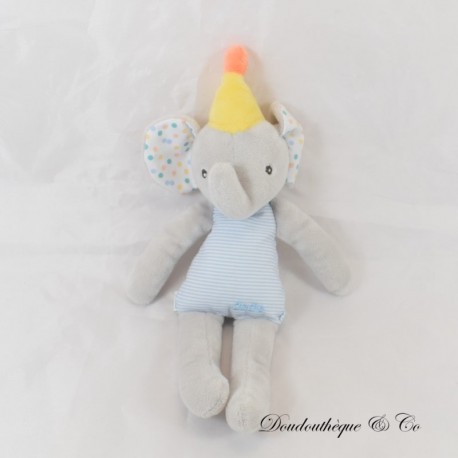 DODIE Grauer Elefant Plüsch, Blau Gelb Hut 25 cm DODIE Grauer Elefant Plüsch, Blau Gelb Hut 25 cm